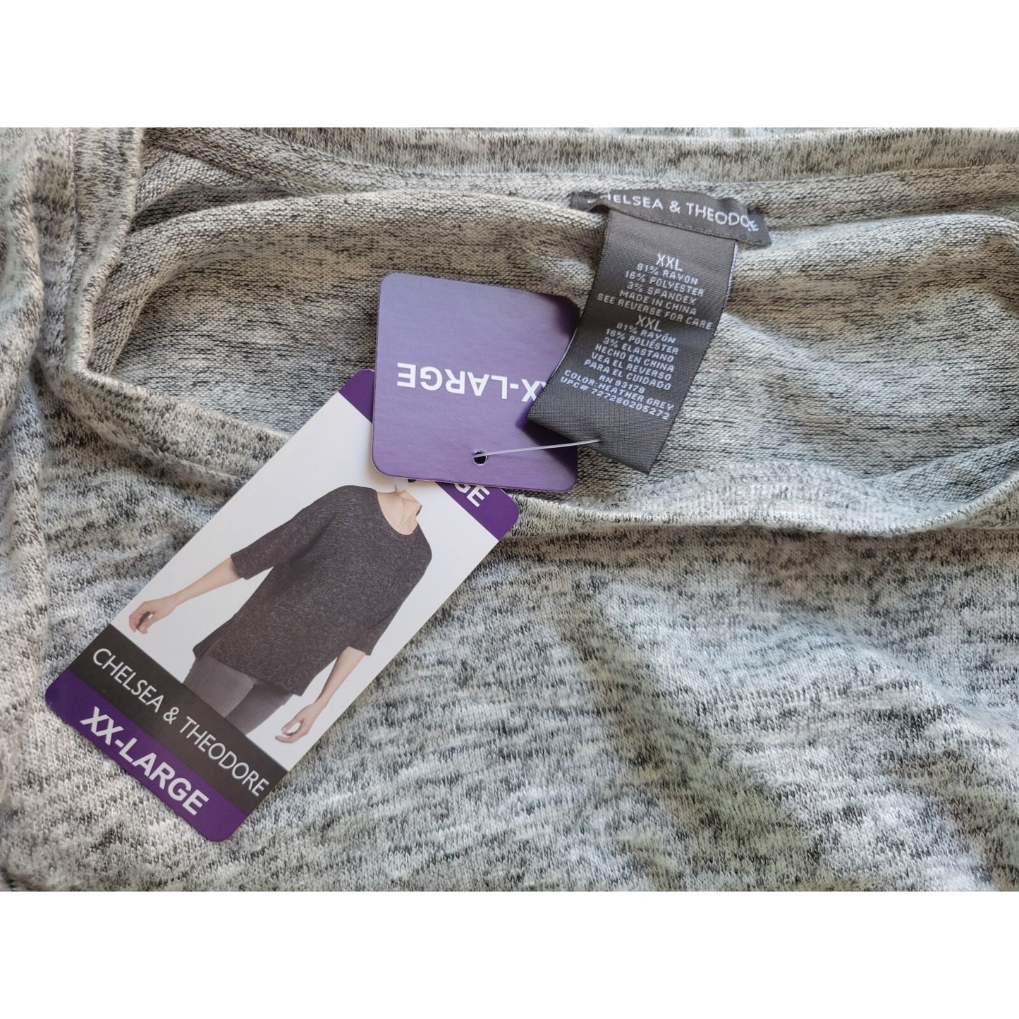 Chelsea Theodore Womens Top XXL Plus Tee Short Sleeve Gray Heather Pocket New