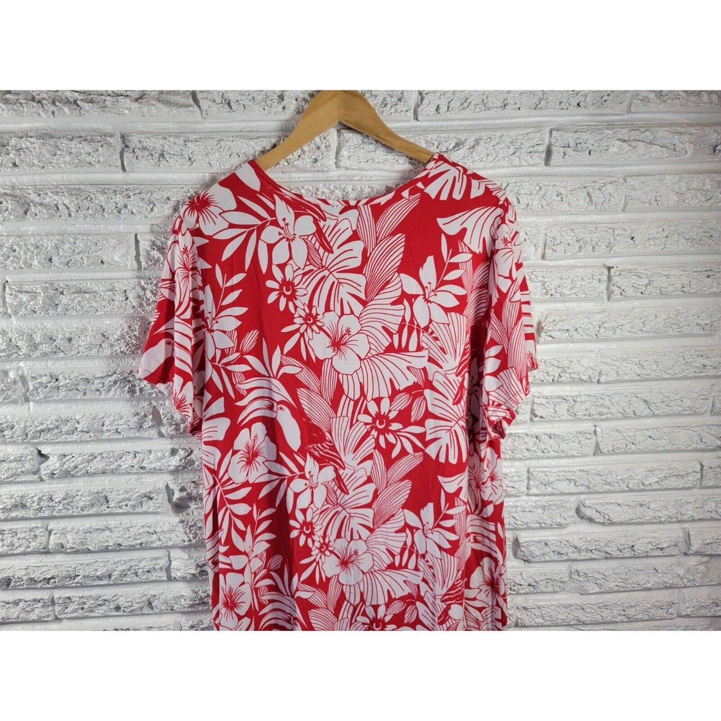 Desert Shores Womens Dress 1X Plus Mini Short Sleeve Red Floral Quarter Button