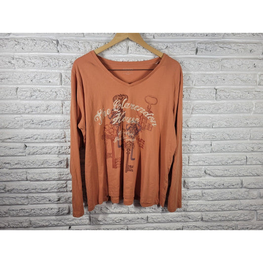 Sonoma Womens Top XL Tee Clarendon House Hyde Park London Cotton Blend Orange