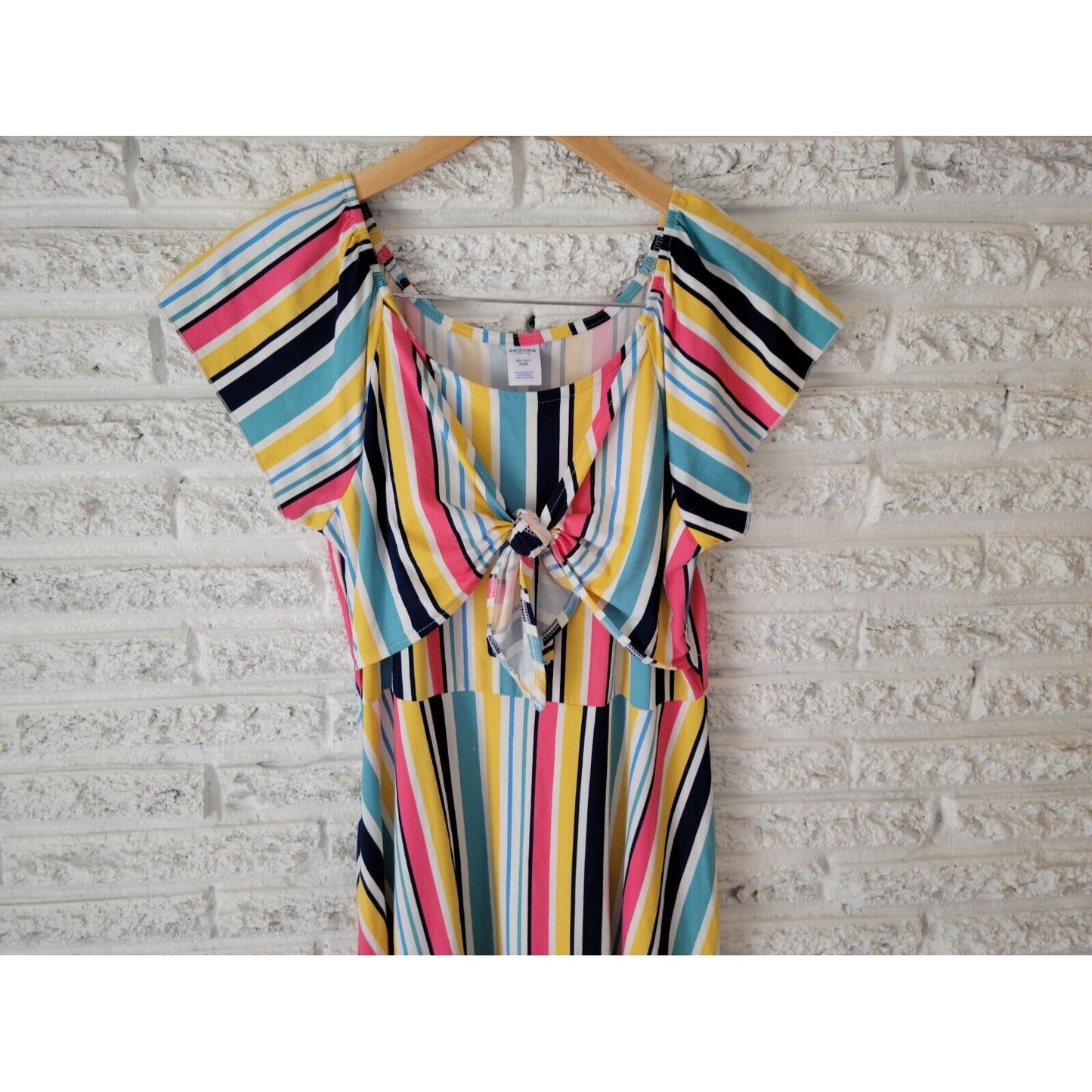 Arizona Womens Dress 2XL Mini Fit Flare Cap Sleeve On Off Shoulder Multi Stripe