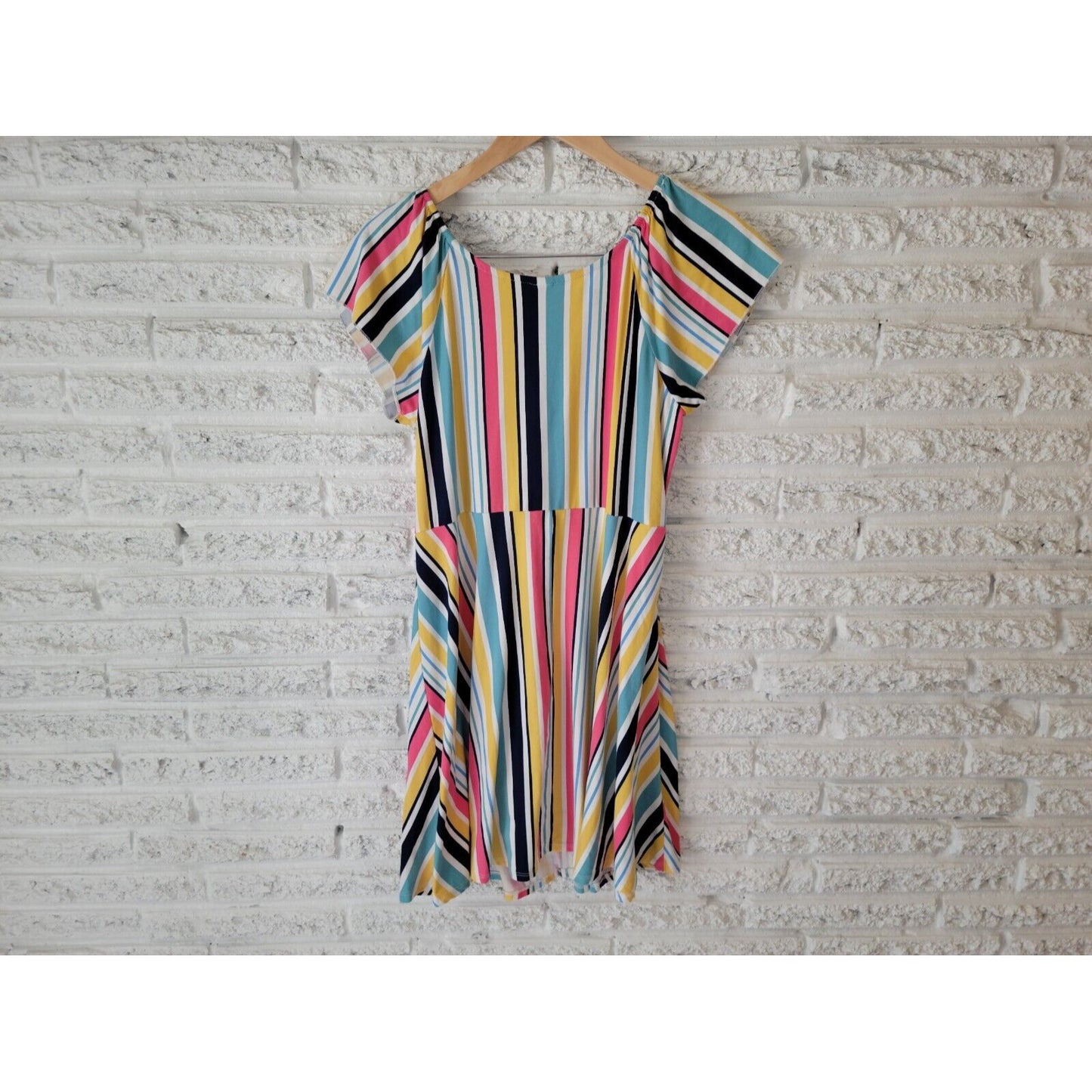 Arizona Womens Dress 2XL Mini Fit Flare Cap Sleeve On Off Shoulder Multi Stripe