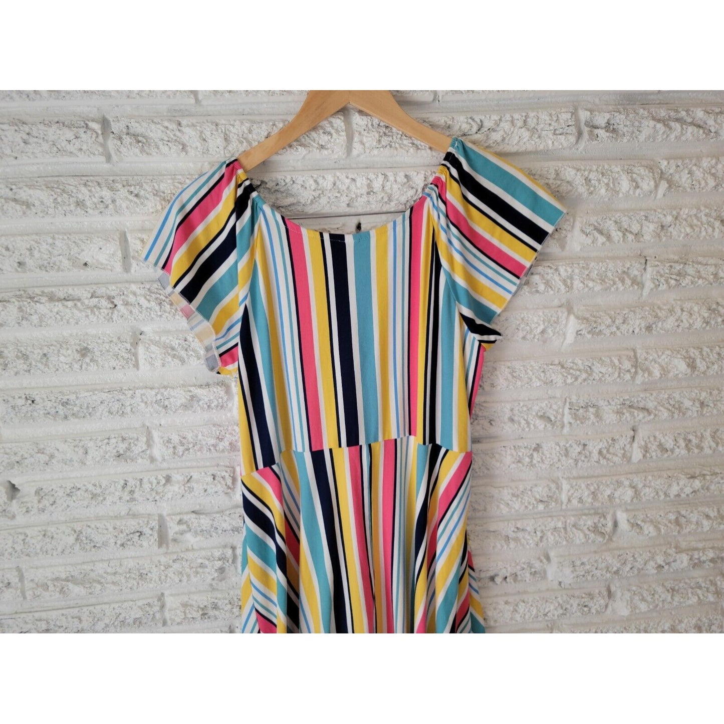 Arizona Womens Dress 2XL Mini Fit Flare Cap Sleeve On Off Shoulder Multi Stripe