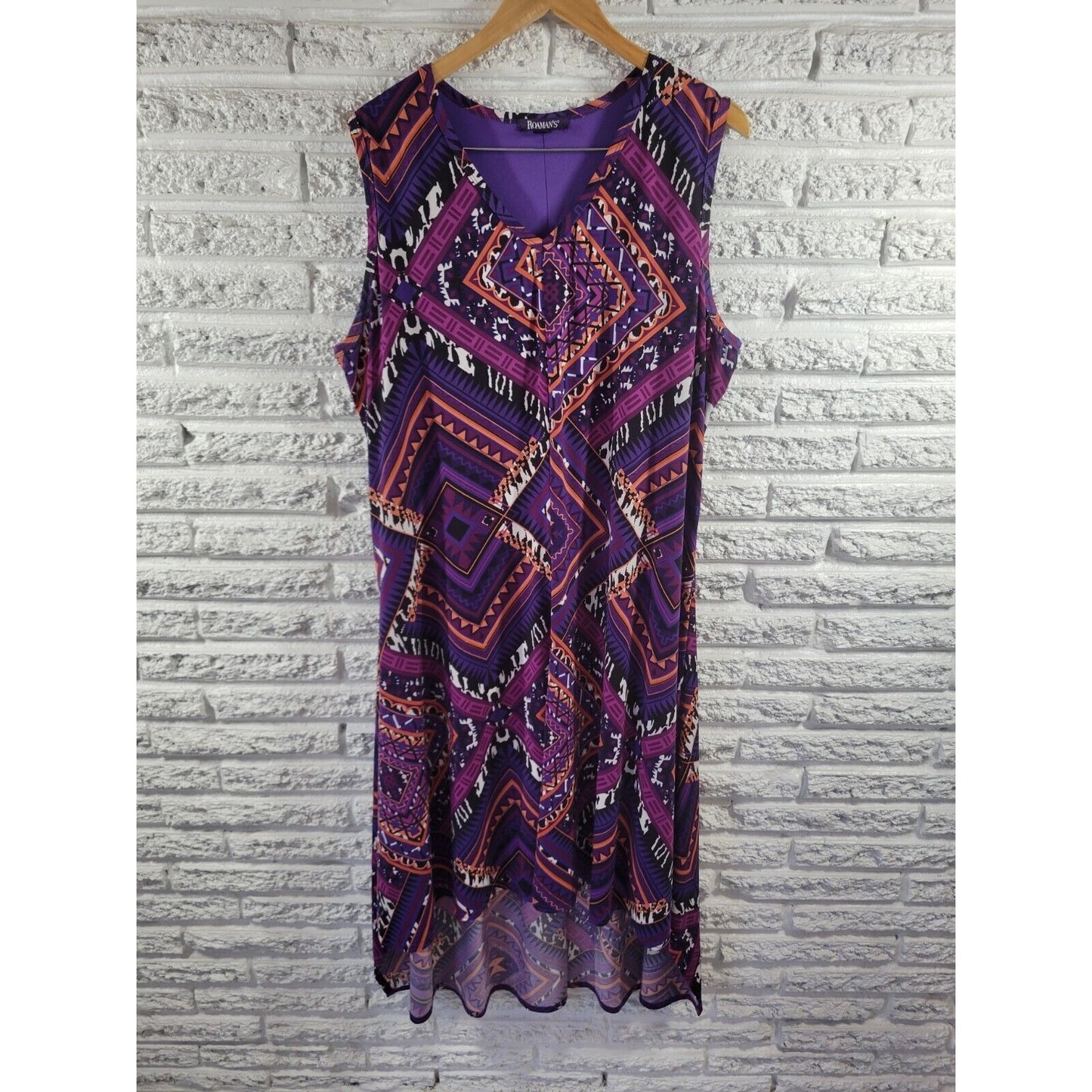 Roamans Women Dress 22W Plus Sleeveless Midi Purple Geometric Asymmetric Lined