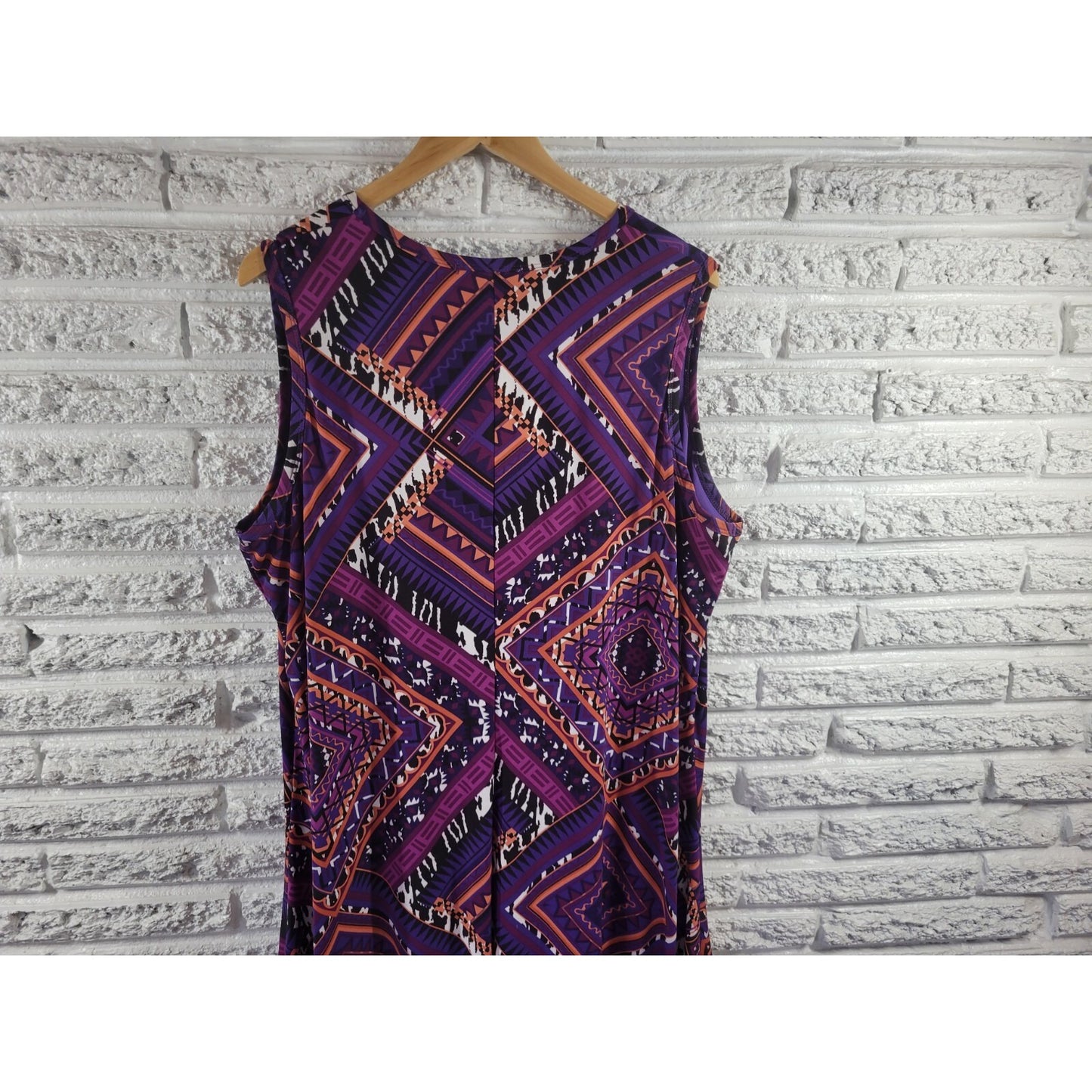 Roamans Women Dress 22W Plus Sleeveless Midi Purple Geometric Asymmetric Lined