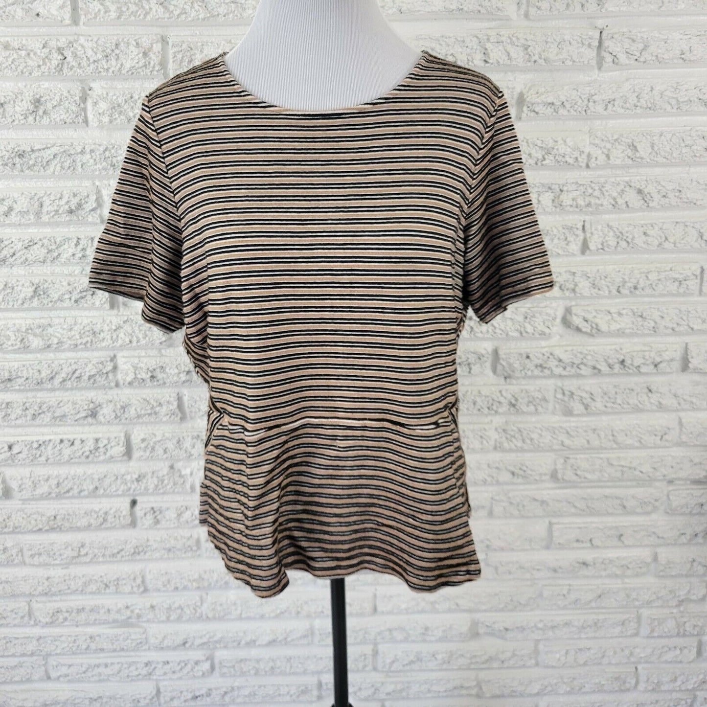 Talbots Womens Top 2XP Plus Pullover Tee Knit Black Raised Stripe Office Casual