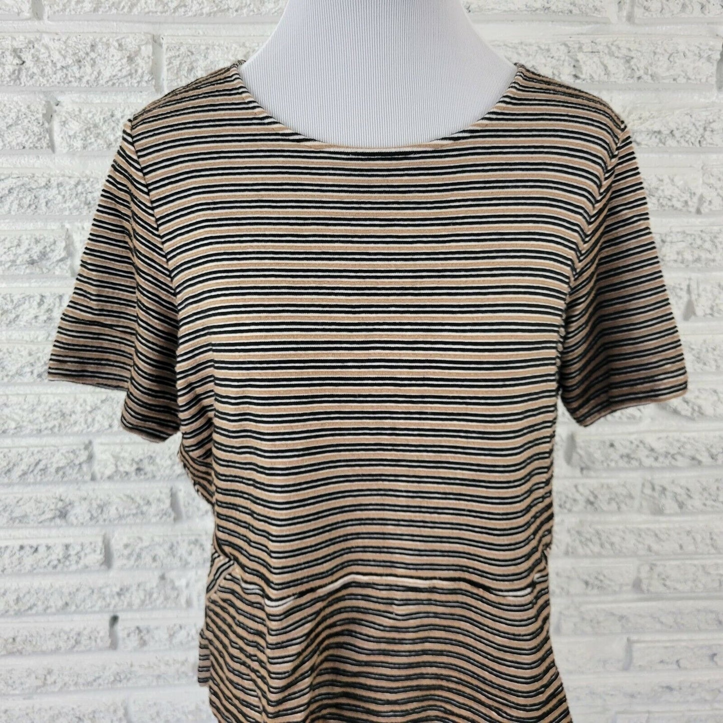 Talbots Womens Top 2XP Plus Pullover Tee Knit Black Raised Stripe Office Casual