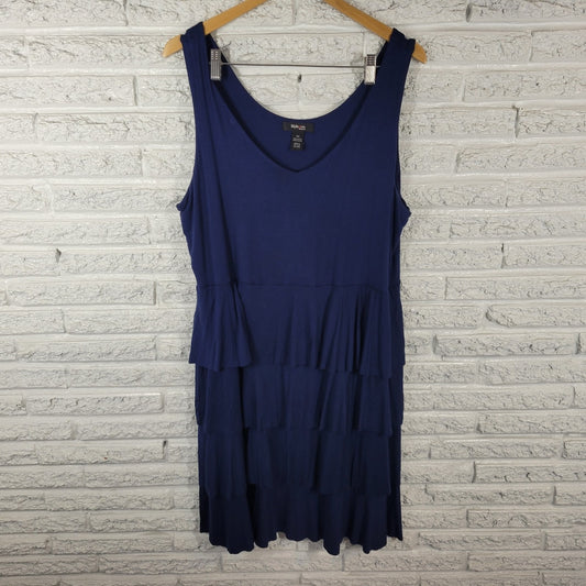 Style Co Women Dress 2X Plus Tank Fit Flare Ruffle Blue Rayon Blend Casual Comfy