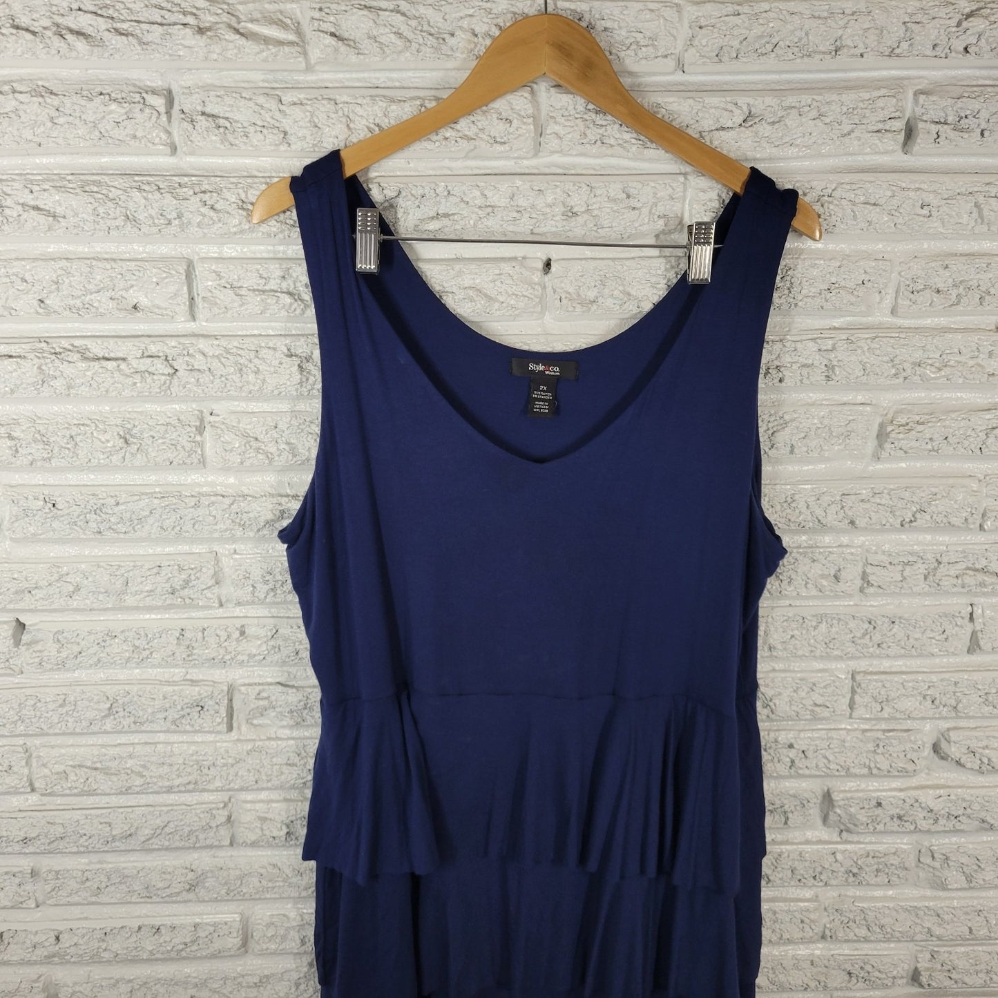 Style Co Women Dress 2X Plus Tank Fit Flare Ruffle Blue Rayon Blend Casual Comfy