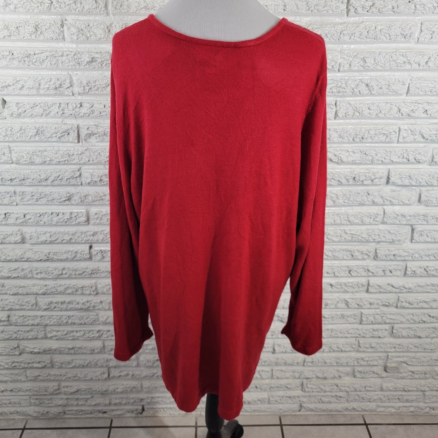 Liz Me Womens Sweater 2X Plus Tunic Red Holiday Beaded Rhinestones Soft Office