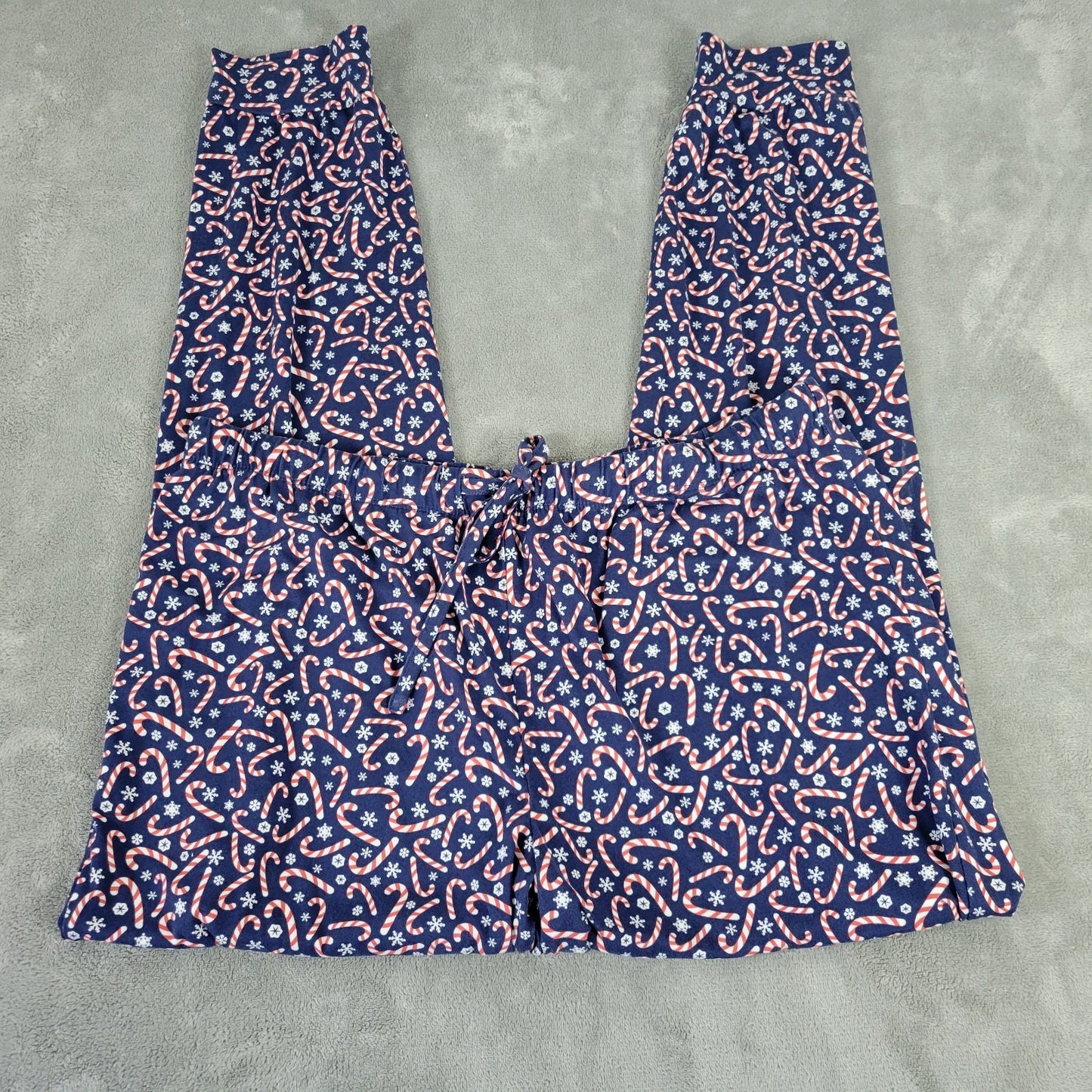 Christmas Womens Pajama Pants XL Pull On Blue Red Candy Canes Holiday Drawstring