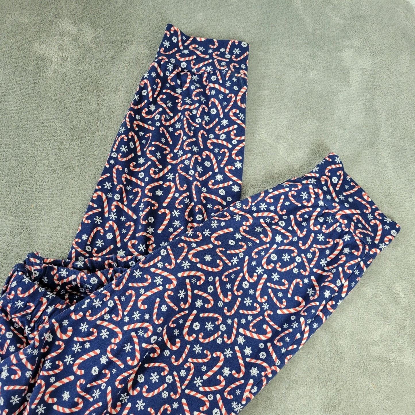 Christmas Womens Pajama Pants XL Pull On Blue Red Candy Canes Holiday Drawstring