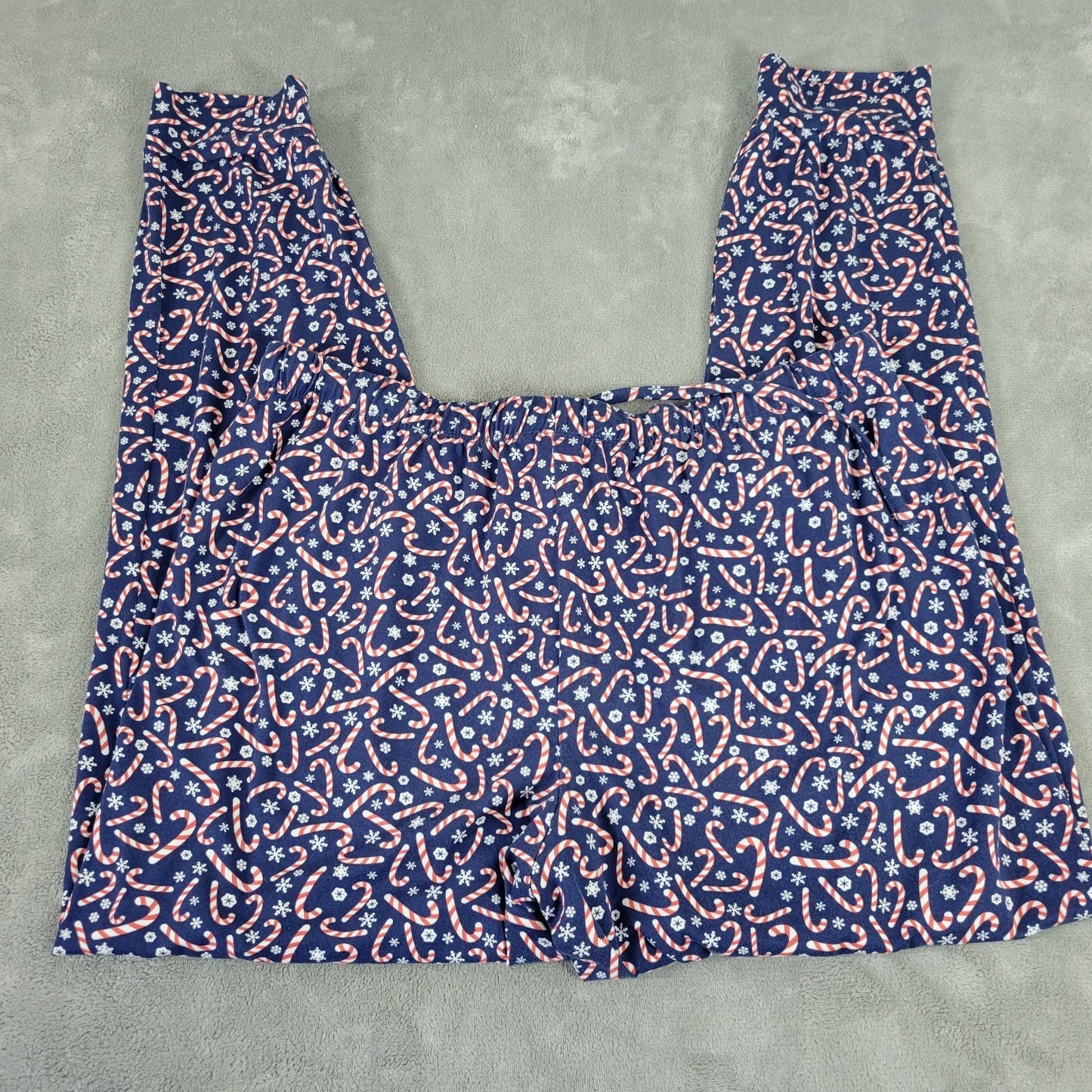 Christmas Womens Pajama Pants XL Pull On Blue Red Candy Canes Holiday Drawstring