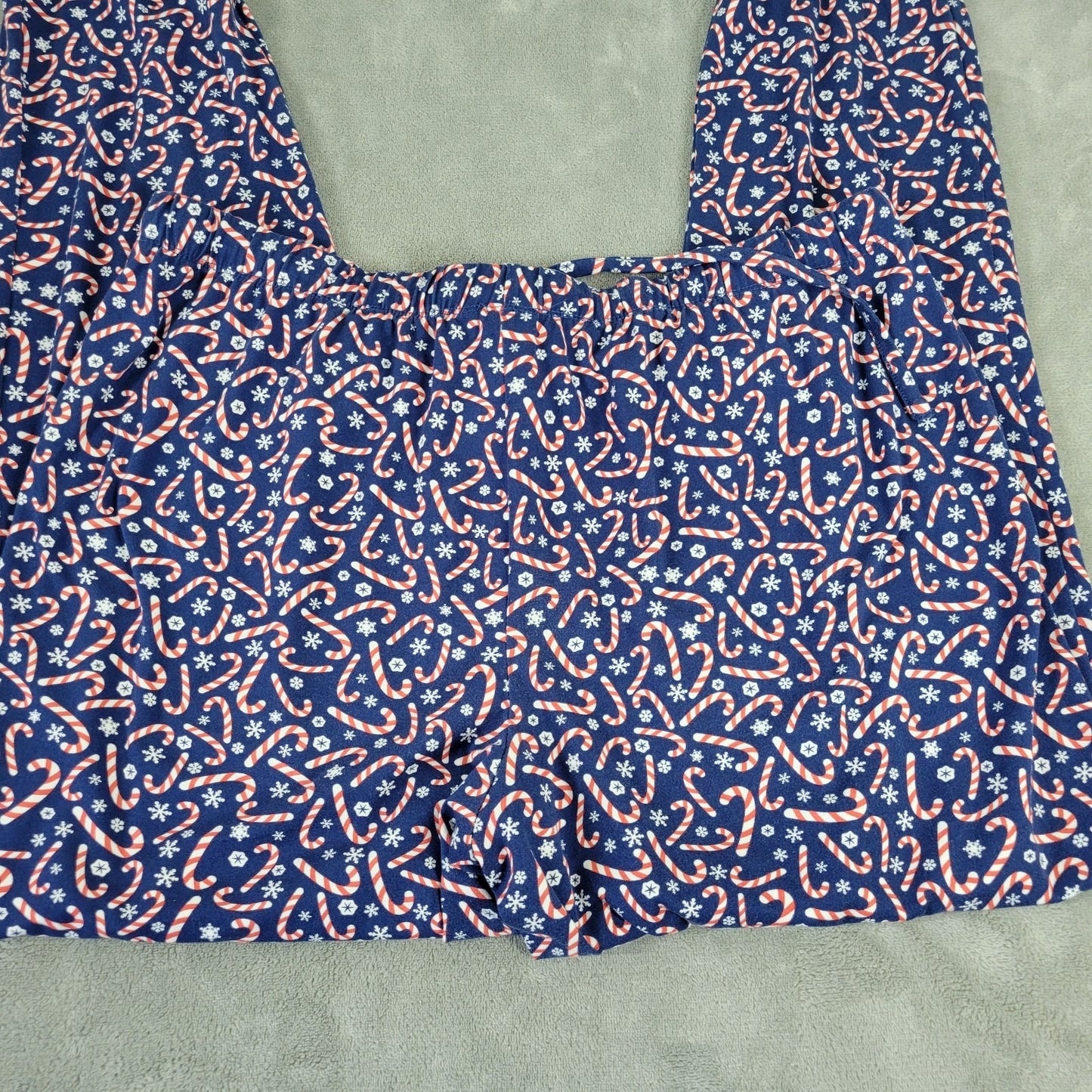 Christmas Womens Pajama Pants XL Pull On Blue Red Candy Canes Holiday Drawstring