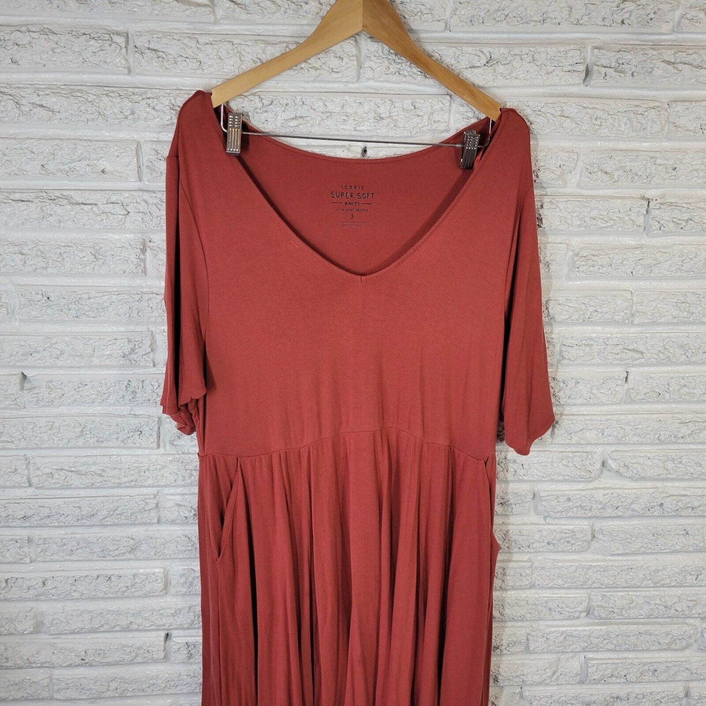 Torrid Super Soft Knits Womens Dress 3 3X Burnt Orange Pockets Elastic Waist