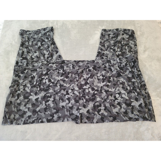 Susan Graver Womens Pants 5XP Plus Zip Hems Knit Black Camo Poly Blend Comfy