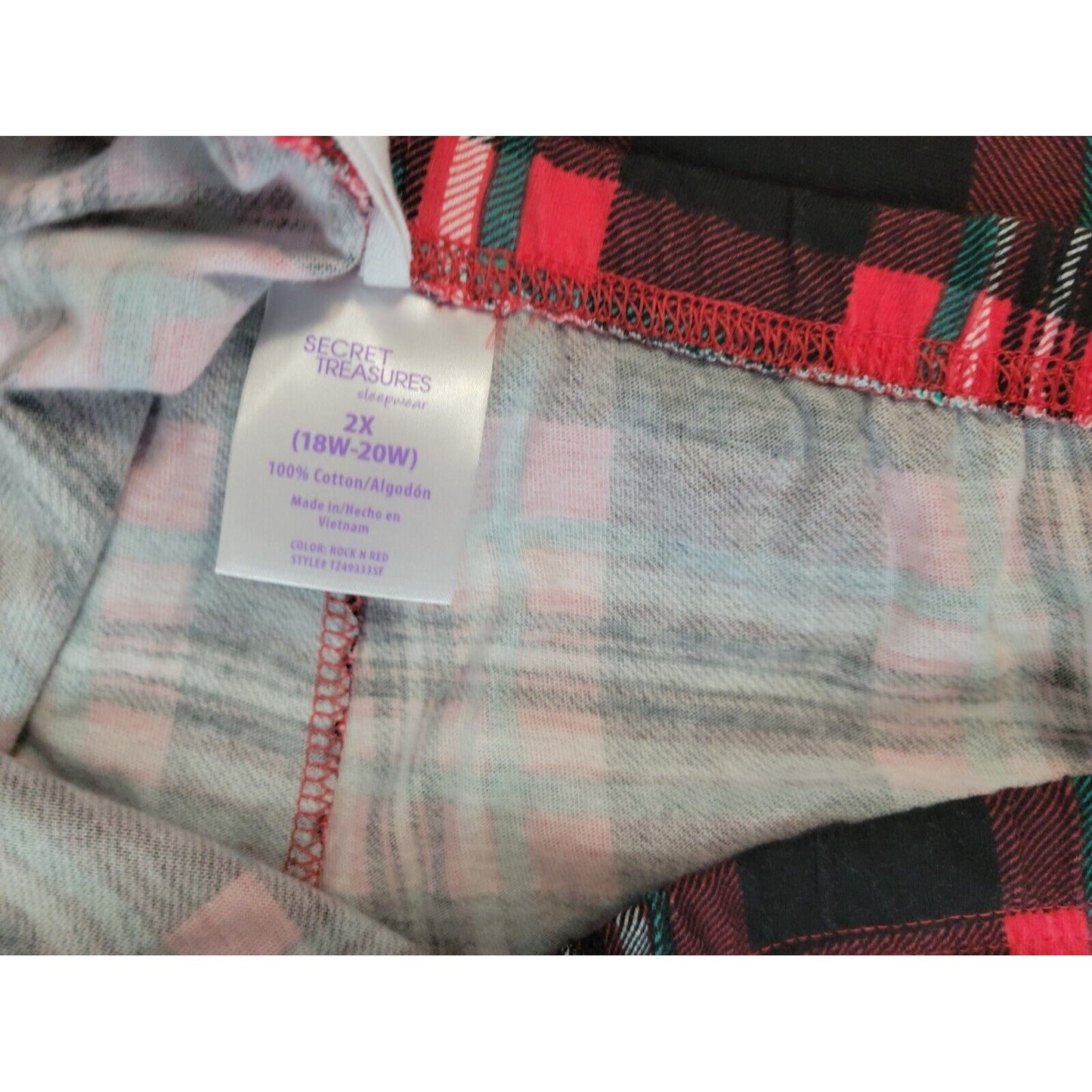 Secret Treasures Womens Pants 2X 18W 20W Plus Pajama Lounge Cotton Red Plaid