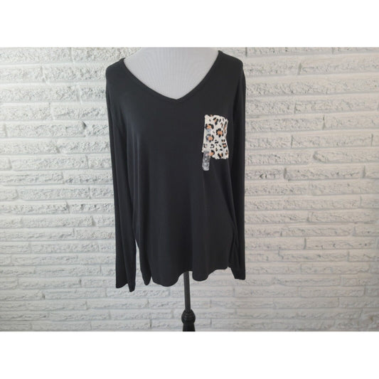 Liz Claiborne Womens Top Extra Large XL Pajama Knit Black Pocket Pullover New