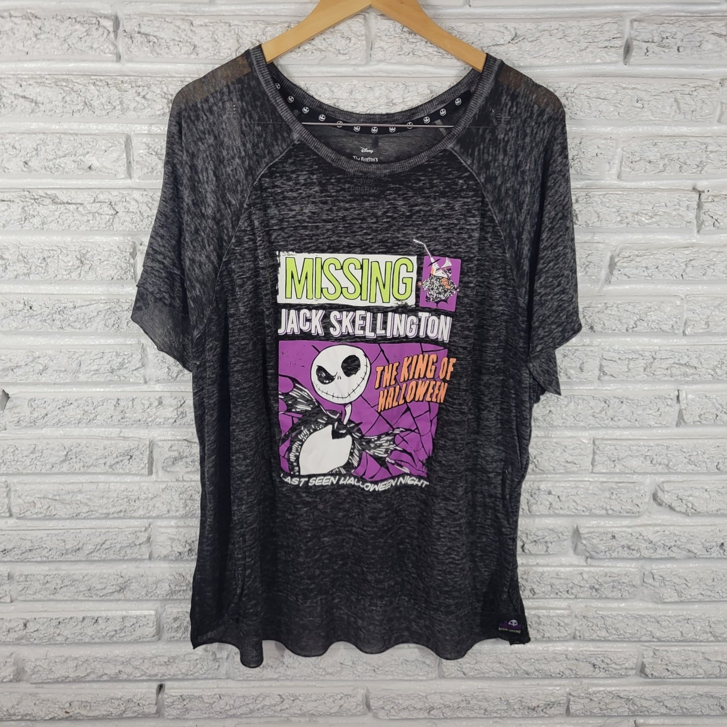 Christmas Disney Nightmare Women Tee 2X Plus Black Burnout Missing Jack Skeleton