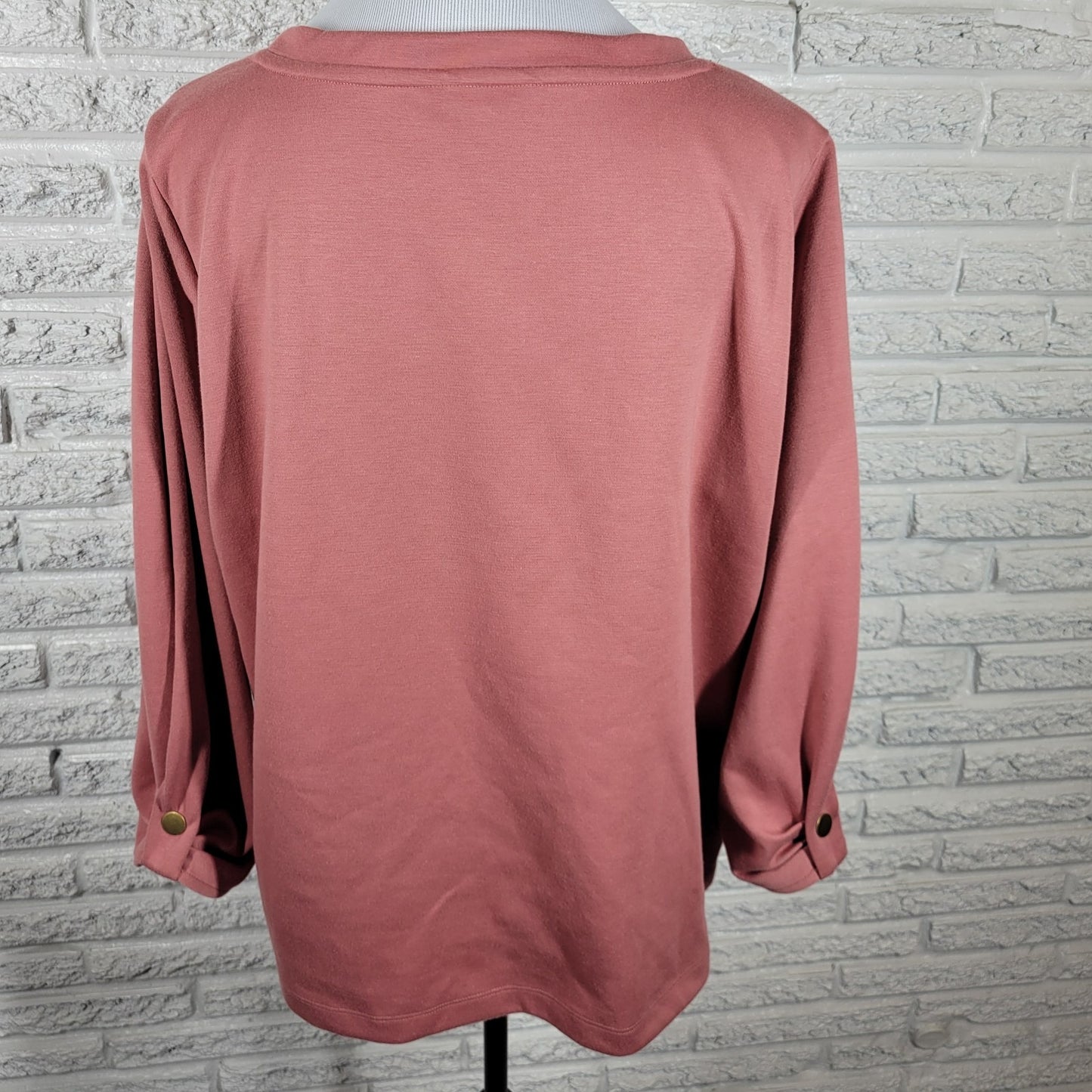 Liz Claiborne Womens Top XL Ruched 3/4 Sleeve Dusty Rose Poly Blend Soft Comfy