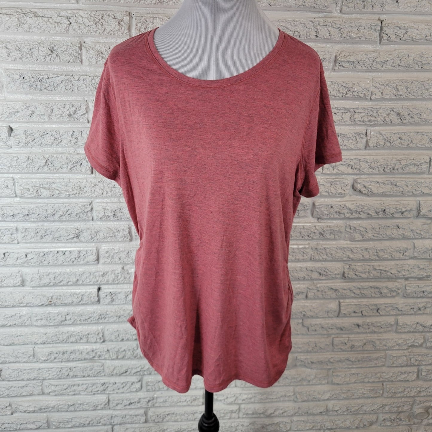 Athletic Works Womens Top XXL 20 Plus Tee Pink Heather Ruched Casual Lightweight