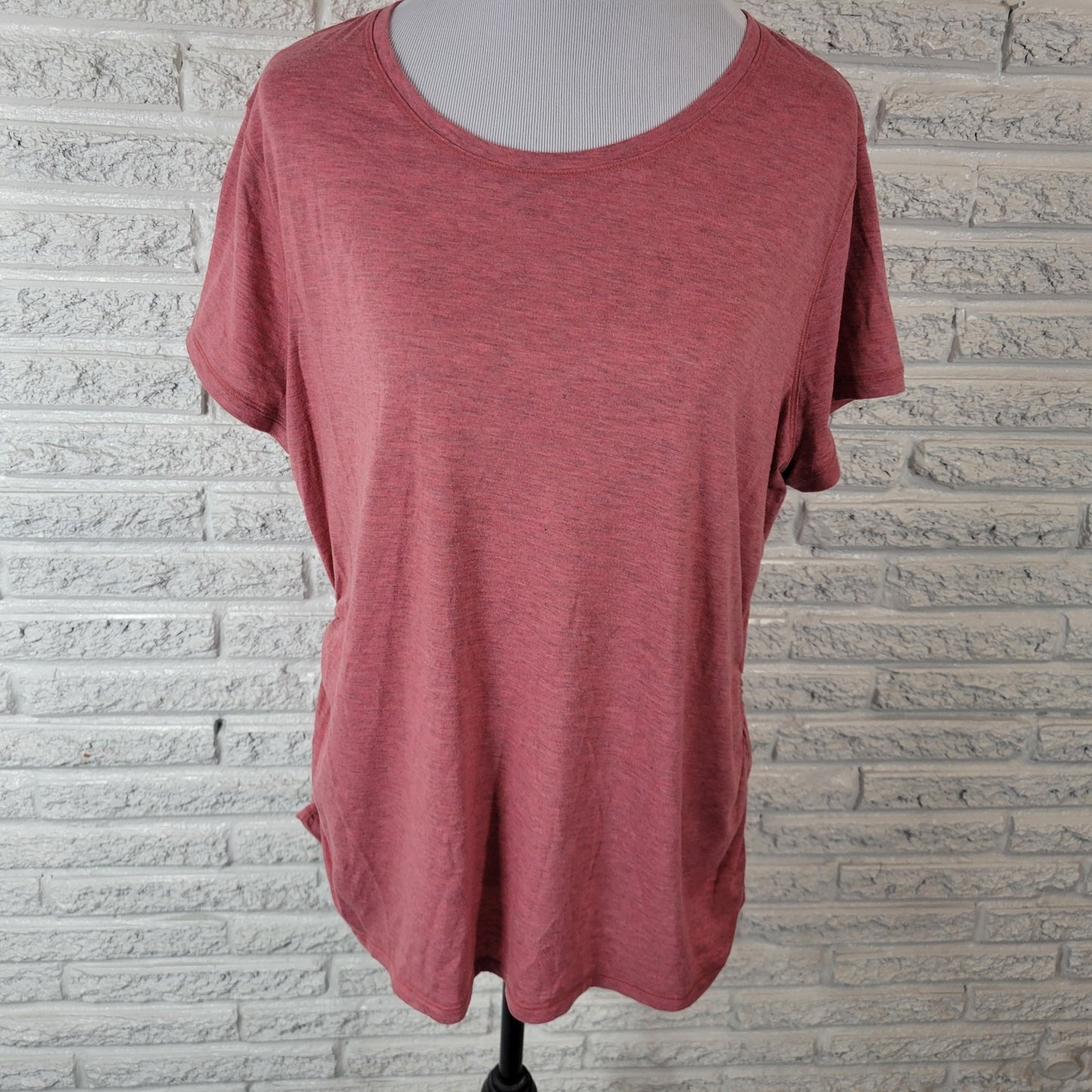 Athletic Works Womens Top XXL 20 Plus Tee Pink Heather Ruched Casual Lightweight