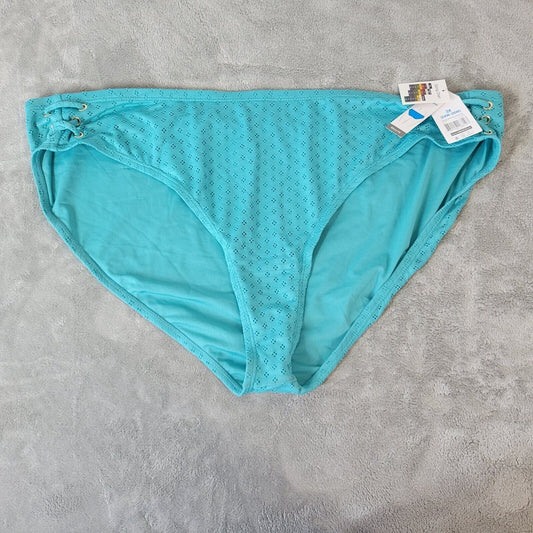 Time Tru Womens Bikini Bottom 3X 24W 26W Swimwear Blue Eyelet Poly Blend Lined