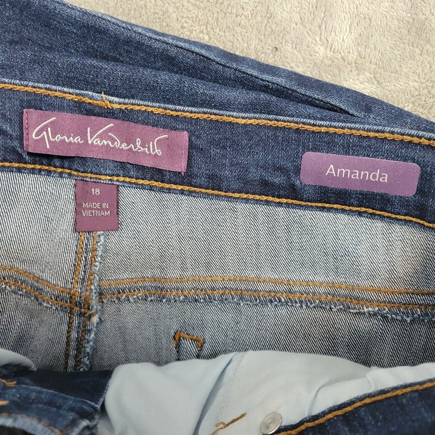 Gloria Vanderbilt Amanda Womens Jeans 18 Plus Straight Leg Comfy Dark Blue Denim