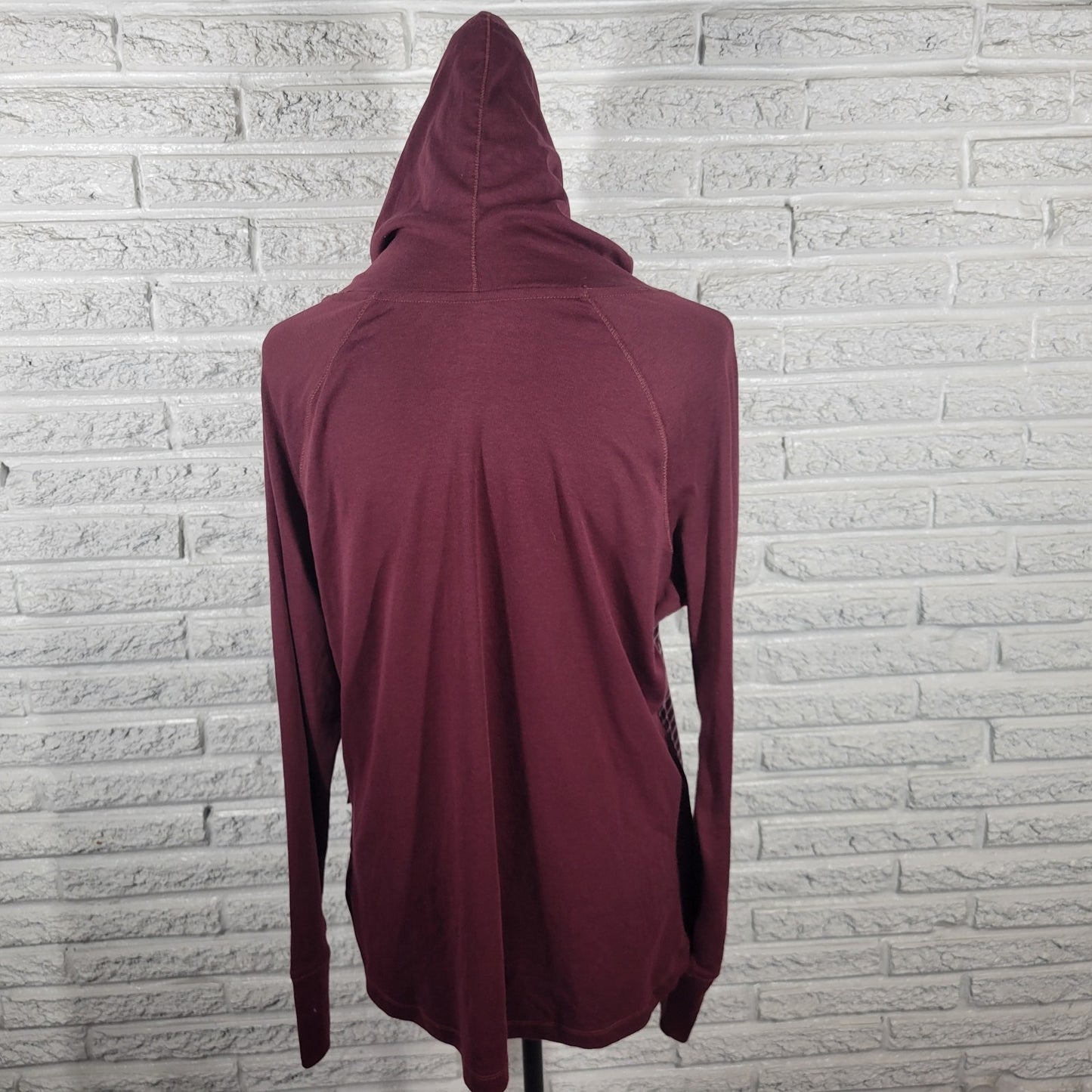 Eddie Bauer Women Top XL Tee Long Sleeve Hoodie Brown Stripe Cotton Blend Casual