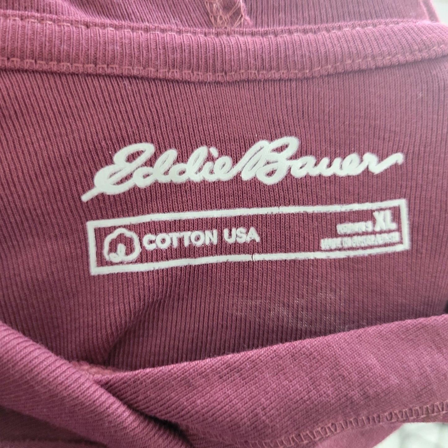 Eddie Bauer Women Top XL Tee Long Sleeve Hoodie Brown Stripe Cotton Blend Casual