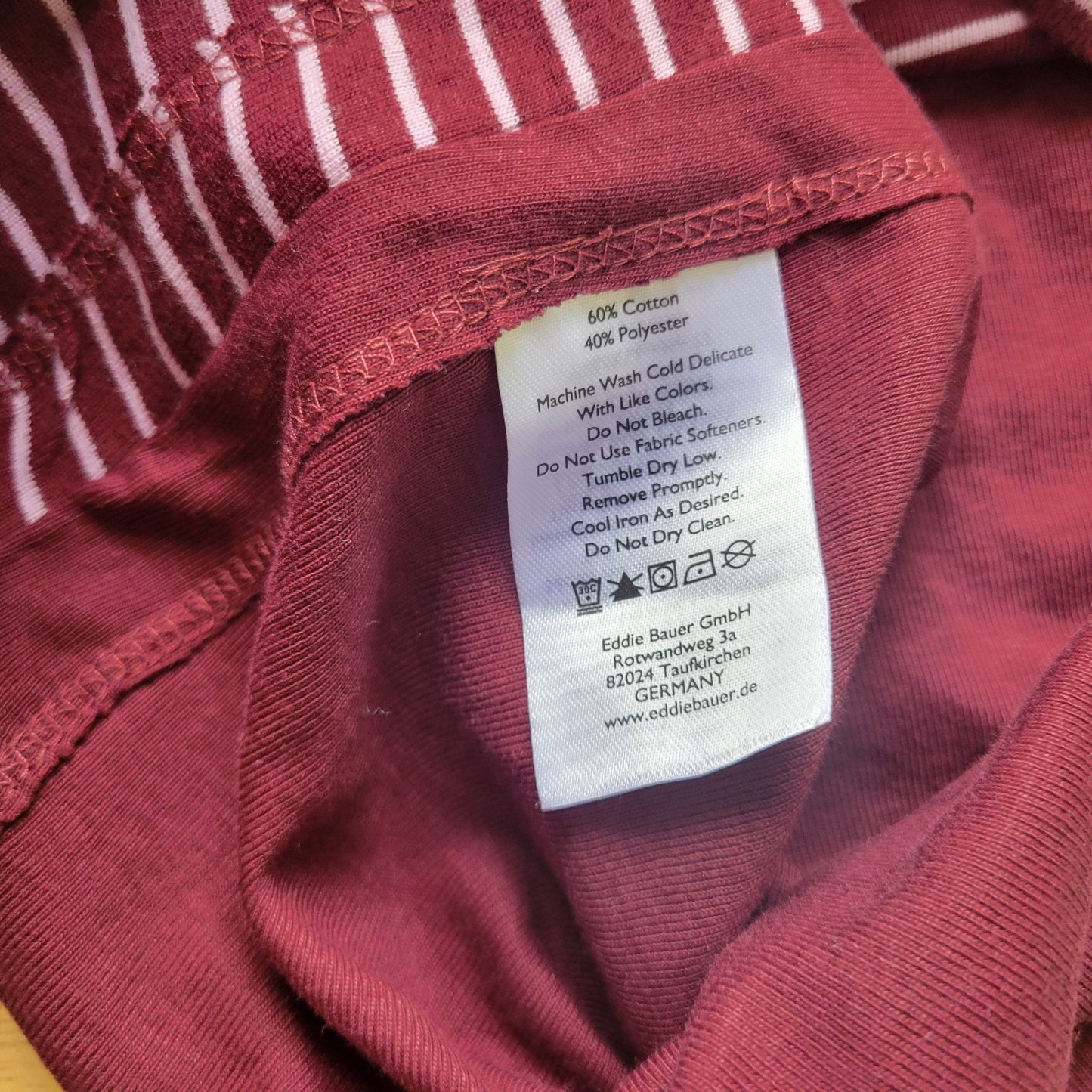 Eddie Bauer Women Top XL Tee Long Sleeve Hoodie Brown Stripe Cotton Blend Casual