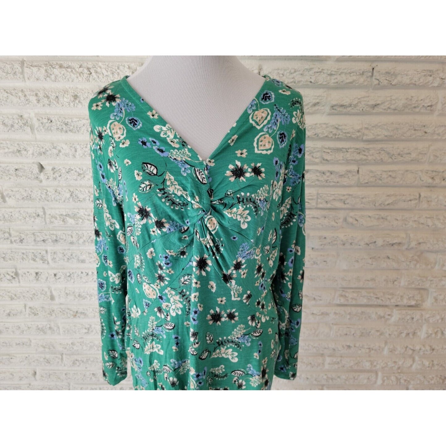Style & Co Women Top 1X Plus Tunic Long Sleeve Green Floral Casual Rayon Spandex