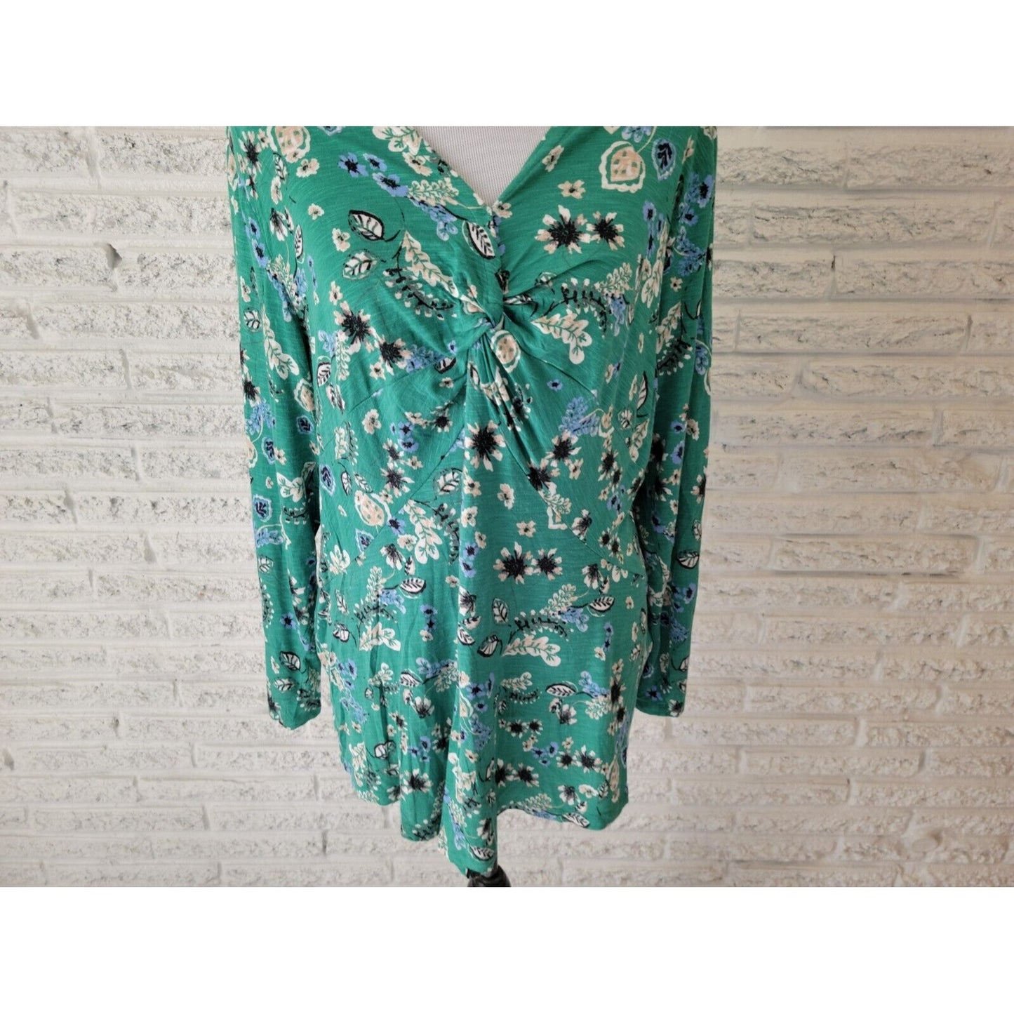 Style & Co Women Top 1X Plus Tunic Long Sleeve Green Floral Casual Rayon Spandex