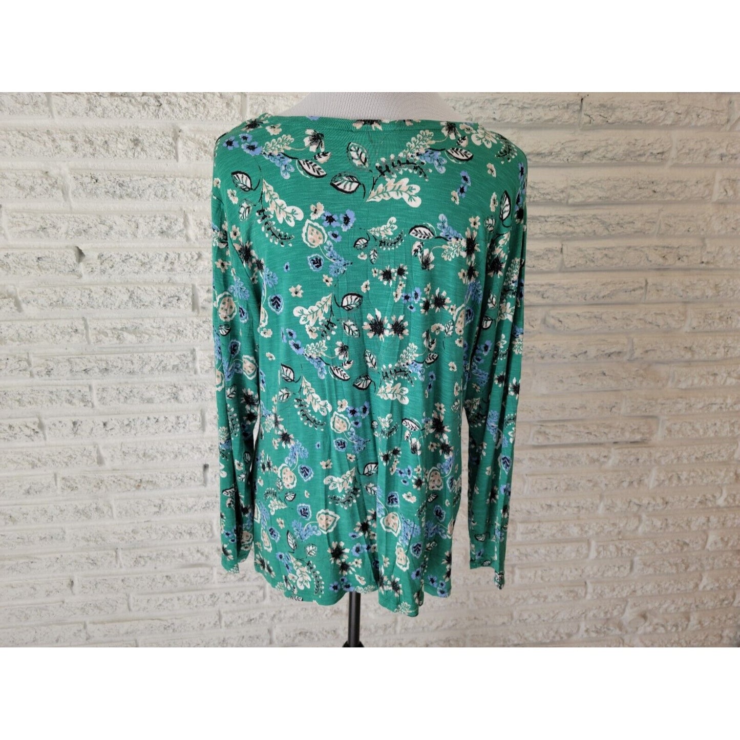Style & Co Women Top 1X Plus Tunic Long Sleeve Green Floral Casual Rayon Spandex