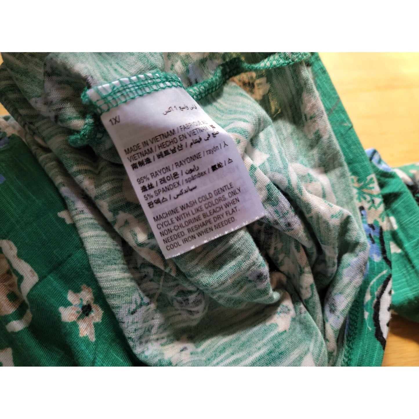 Style & Co Women Top 1X Plus Tunic Long Sleeve Green Floral Casual Rayon Spandex