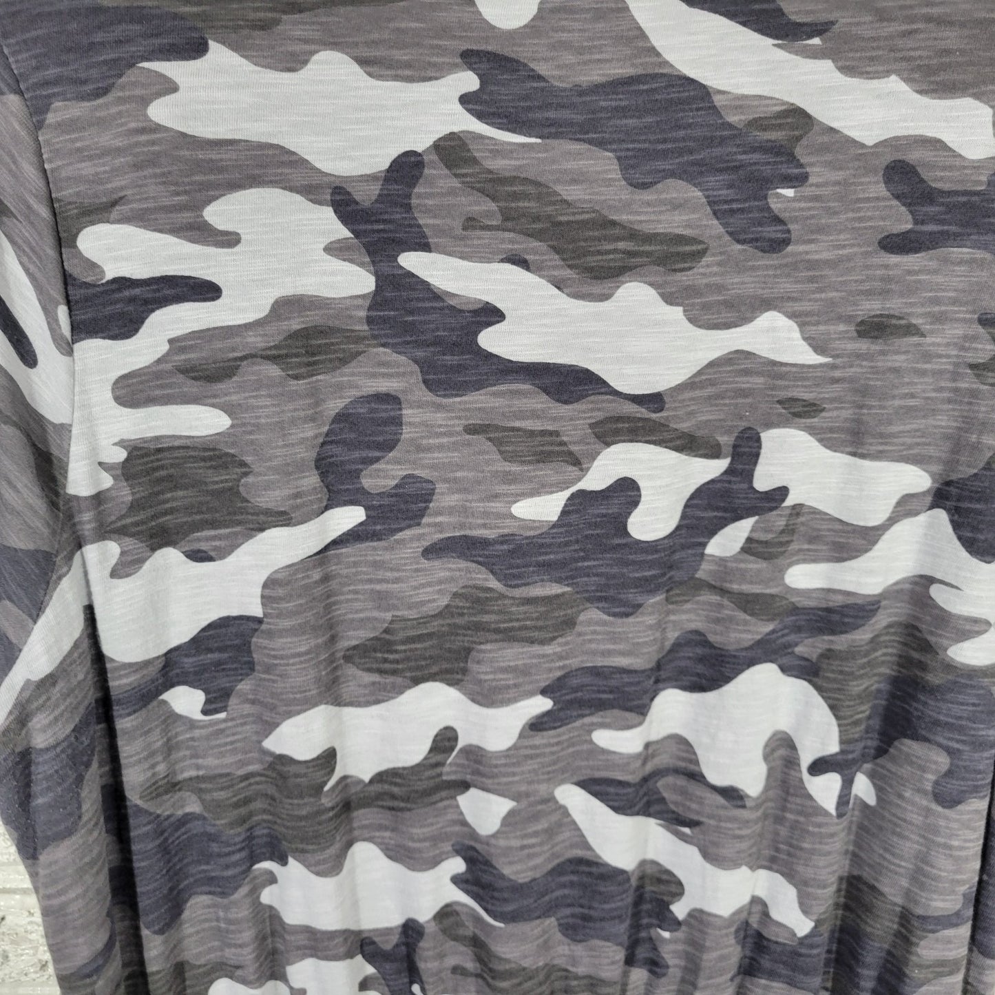 Old Navy XL Gray Camo Midi Dress 100% Cotton Short Sleeve Side Slit Casual