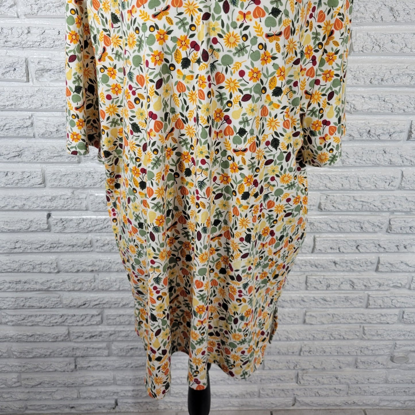 Liz Me Womens Top 1X 18 20 Plus Tee Tunic Yellow Green Floral Cotton Blend Comfy