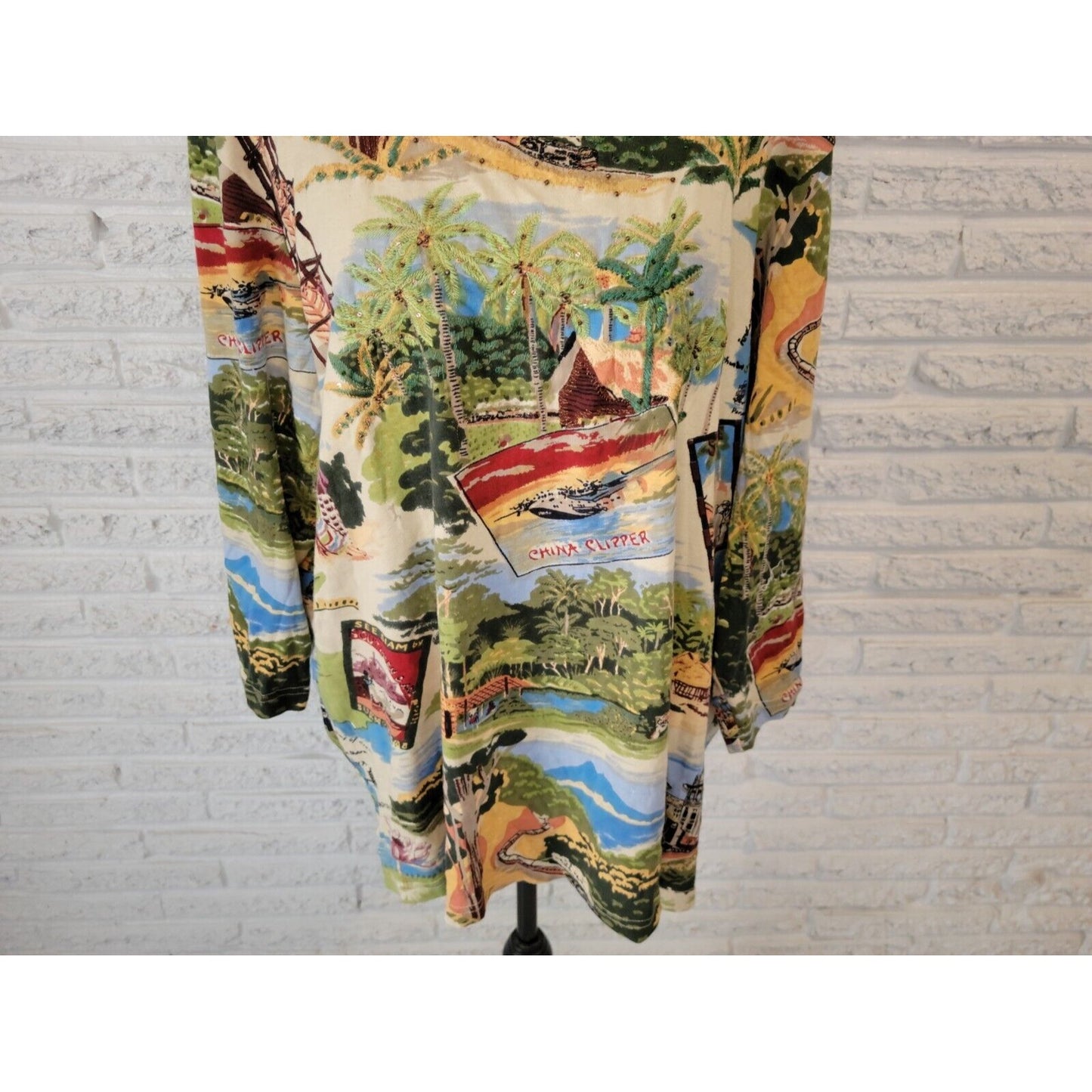 Stonebridge Signature Womens Top 2X Tunic Knit China Townscape Sequins Embroider