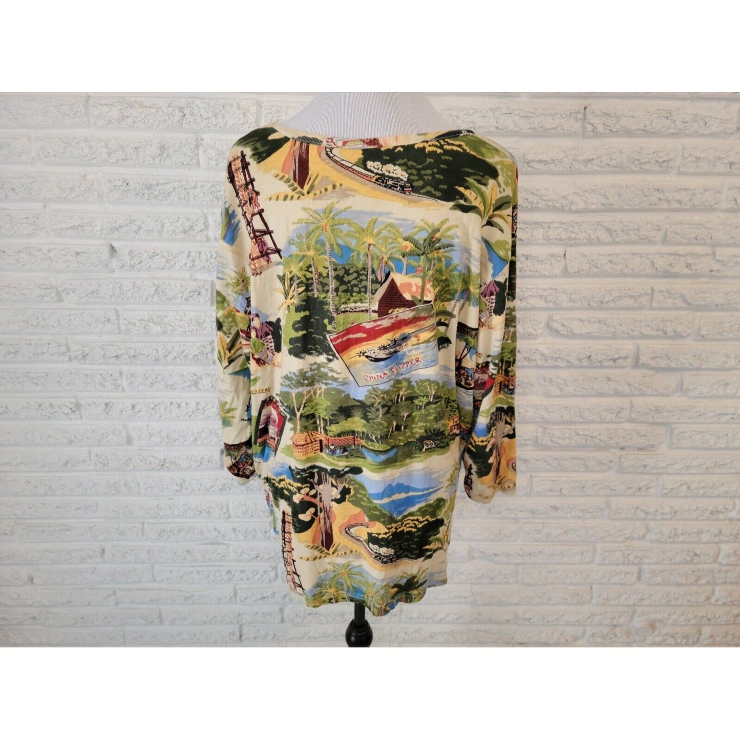 Stonebridge Signature Womens Top 2X Tunic Knit China Townscape Sequins Embroider