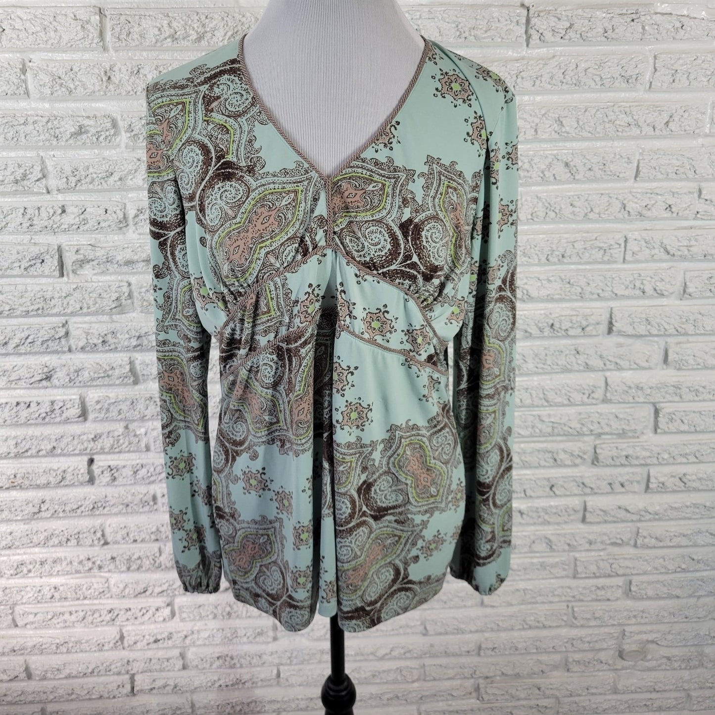 JH Collectibles Women Top Extra Large Corded Long Sleeve Blue Gray Paisley
