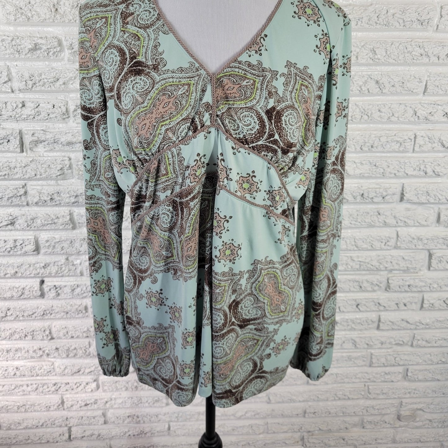 JH Collectibles Women Top Extra Large Corded Long Sleeve Blue Gray Paisley