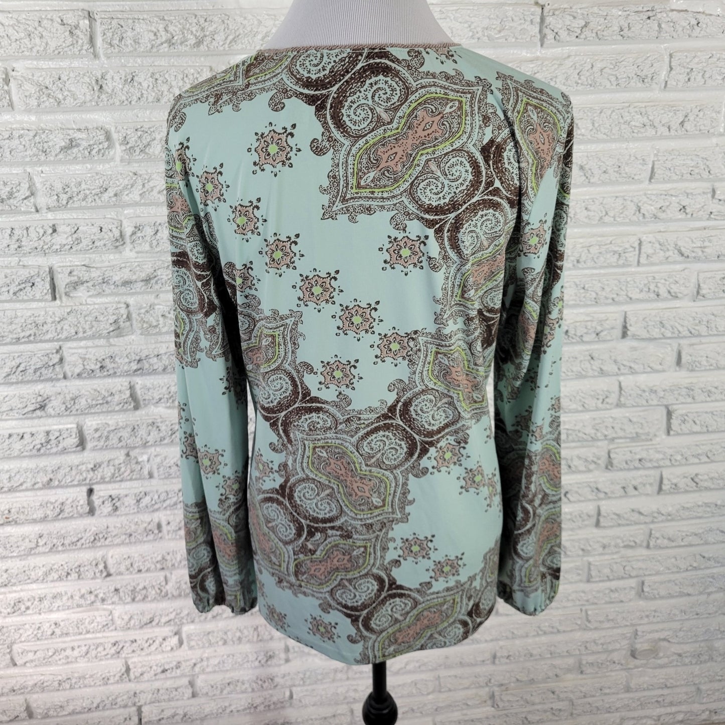 JH Collectibles Women Top Extra Large Corded Long Sleeve Blue Gray Paisley