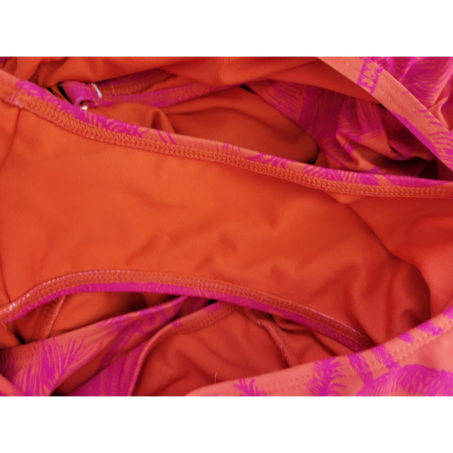 Mynah Womens Swimsuit XXL One Piece Open Back Pink Tropical Ruffle Wide Strap