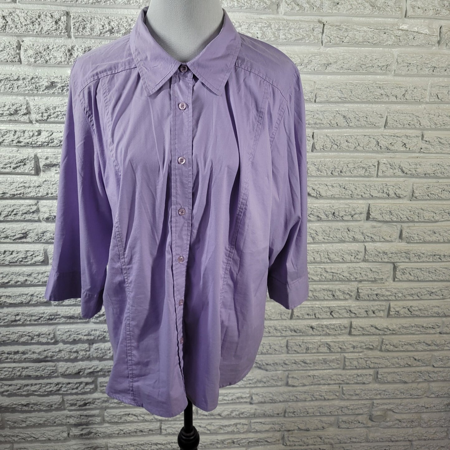 Avenue Womens Top 22 24 Plus 3/4 Sleeve Lavender Lightweight Classic Fit Button