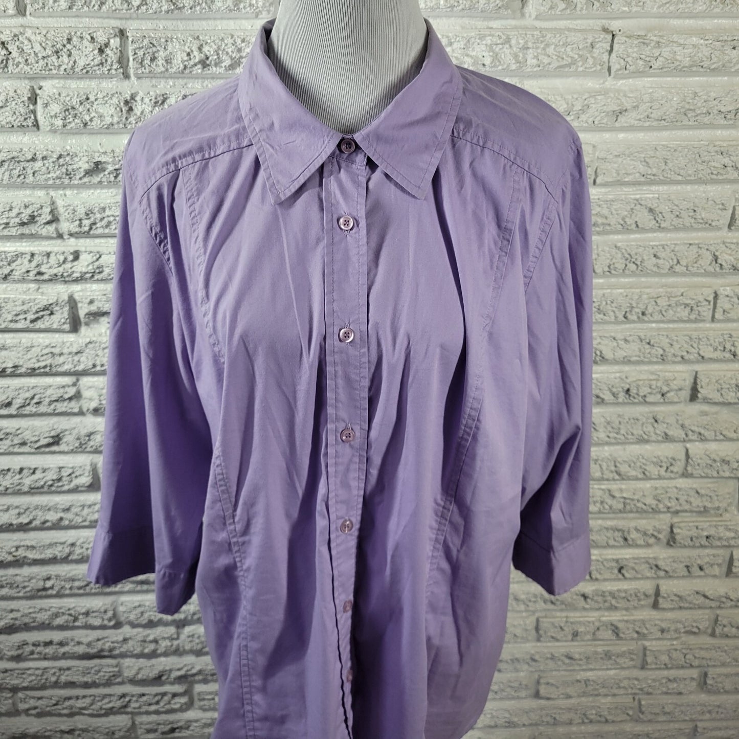 Avenue Womens Top 22 24 Plus 3/4 Sleeve Lavender Lightweight Classic Fit Button