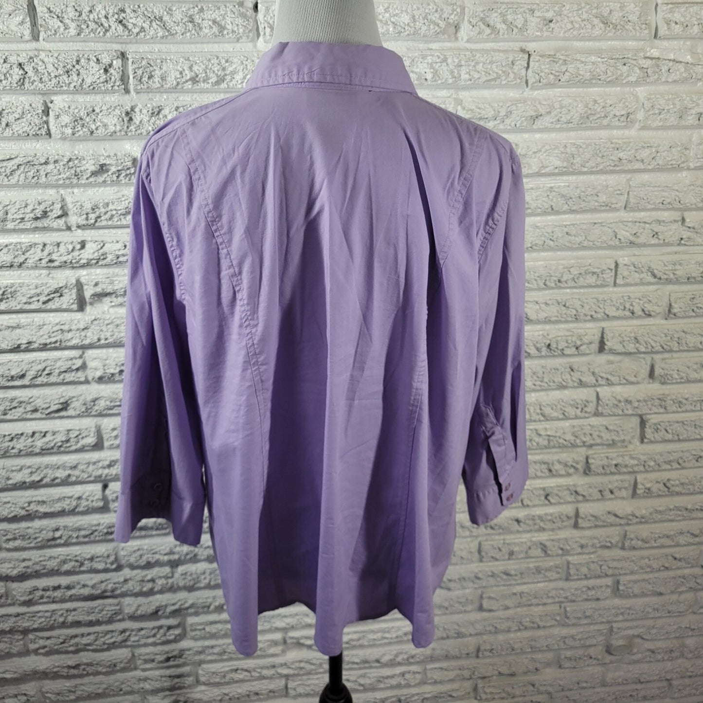 Avenue Womens Top 22 24 Plus 3/4 Sleeve Lavender Lightweight Classic Fit Button
