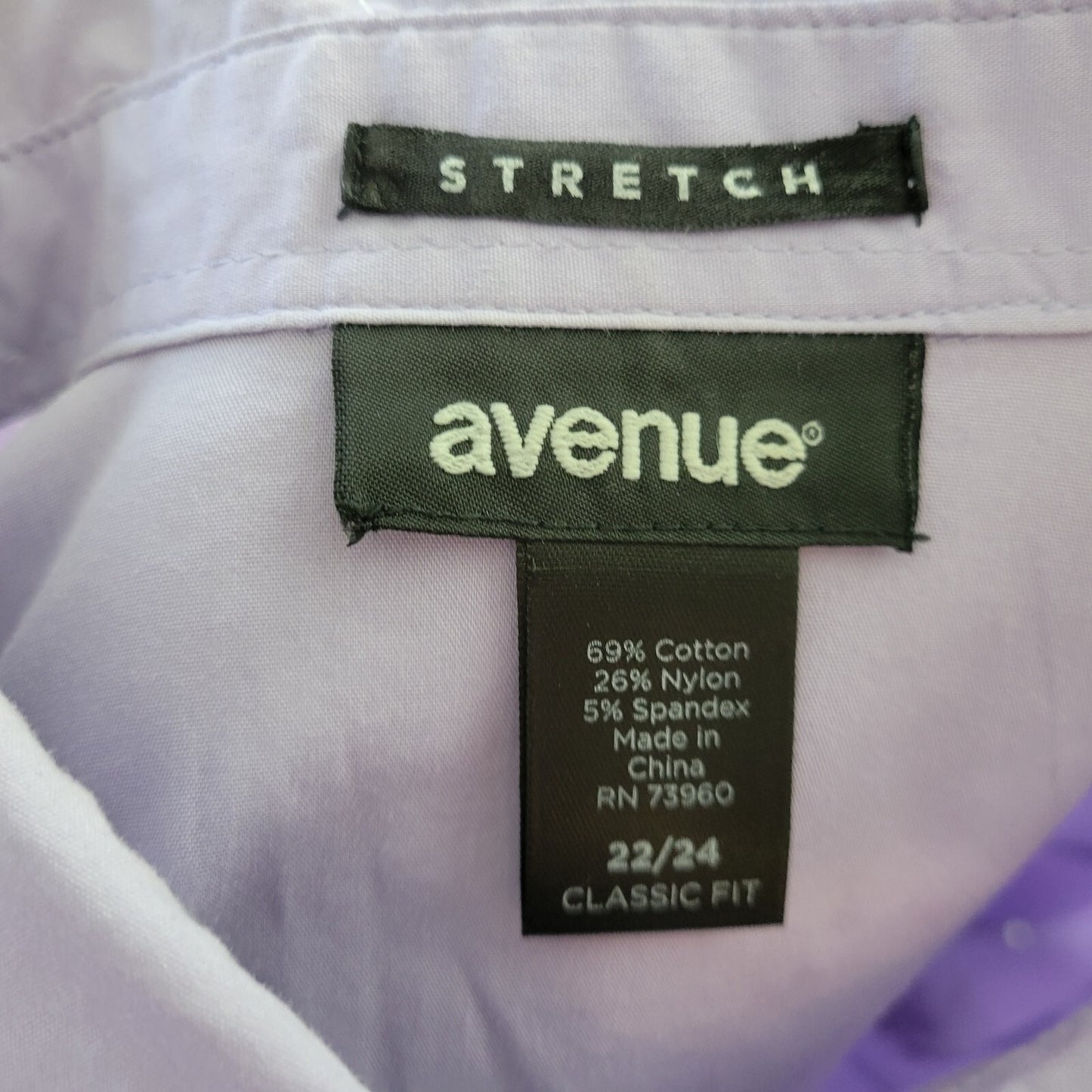 Avenue Womens Top 22 24 Plus 3/4 Sleeve Lavender Lightweight Classic Fit Button