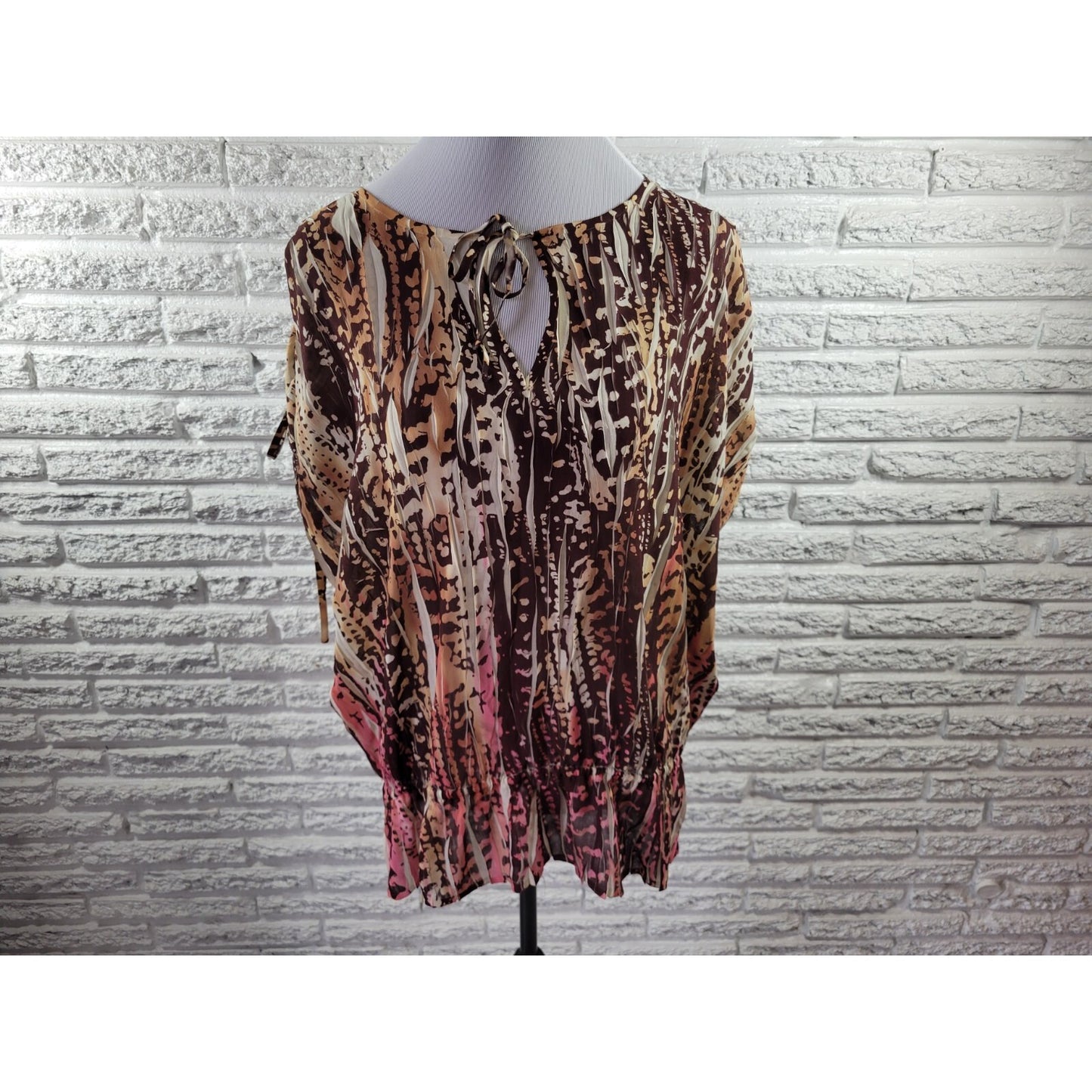 Lane Bryant Women Top 22 24 Plus Sleeveless Polyester Sheer Tan Animal Print