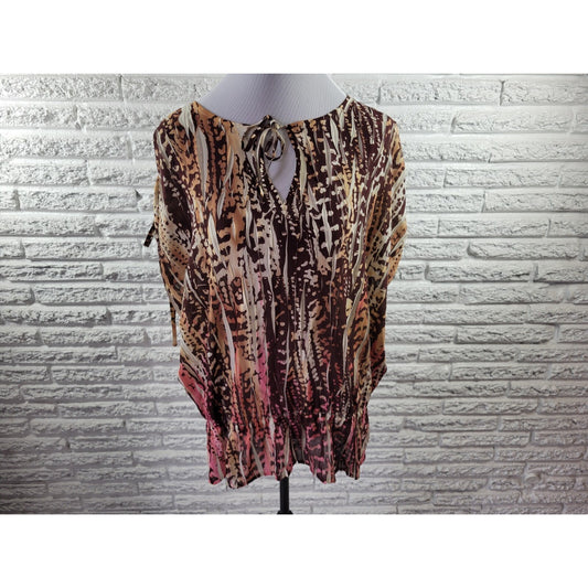 Lane Bryant Women Top 22 24 Plus Sleeveless Polyester Sheer Tan Animal Print