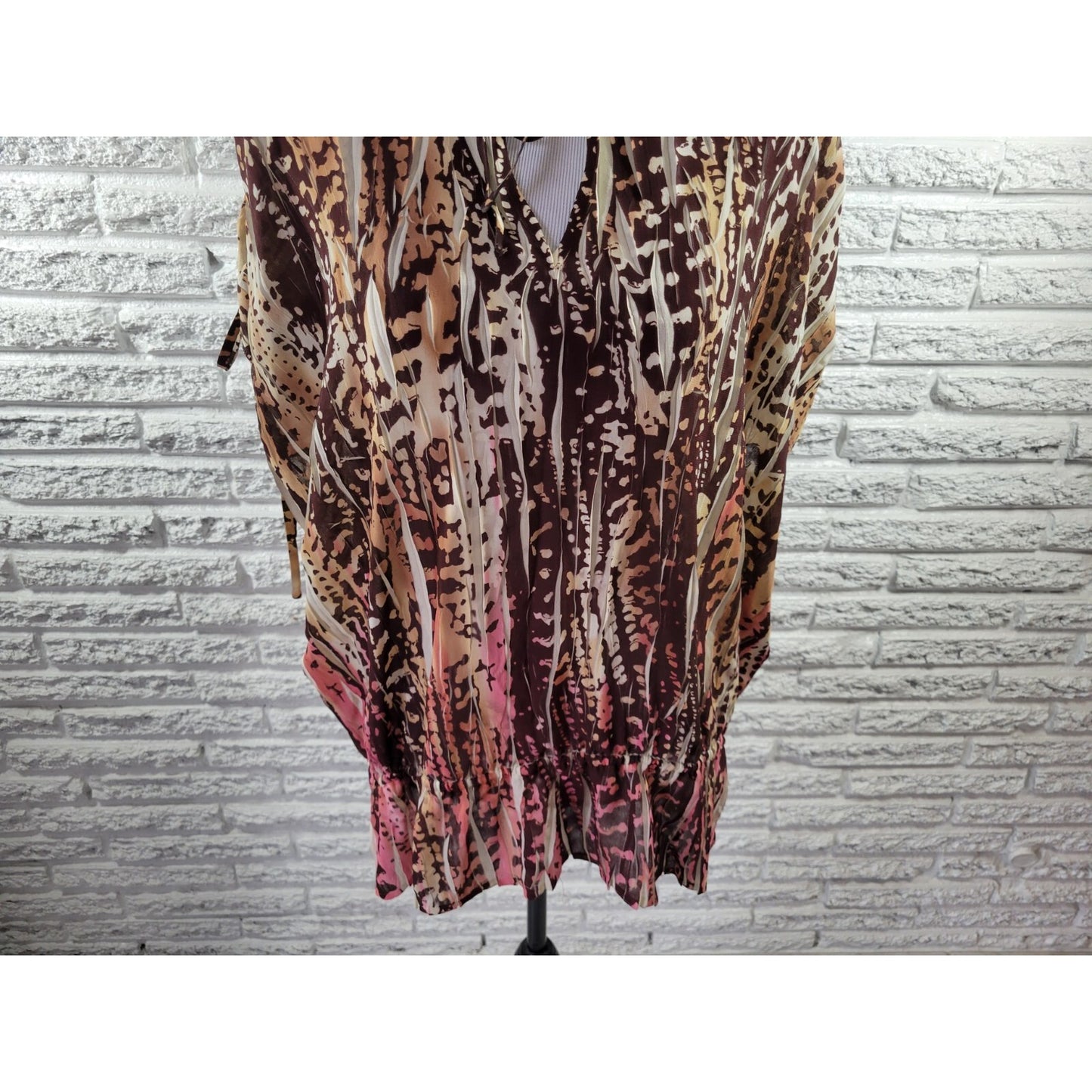 Lane Bryant Women Top 22 24 Plus Sleeveless Polyester Sheer Tan Animal Print