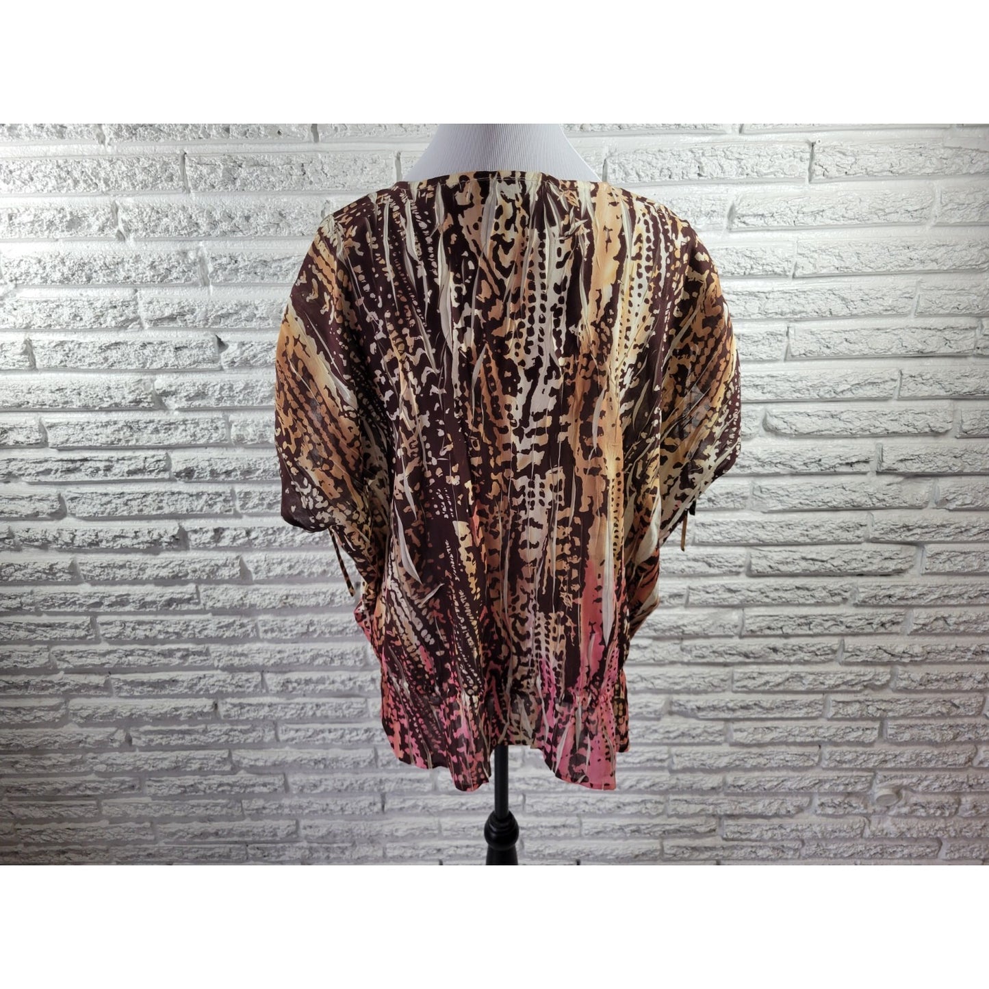 Lane Bryant Women Top 22 24 Plus Sleeveless Polyester Sheer Tan Animal Print